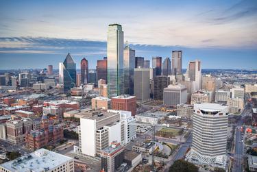 Aerial View of Downtown Dallas.
