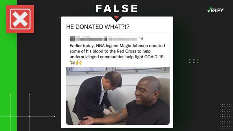 No, viral photo doesn’t show Magic Johnson donating blood to help fight COVID-19