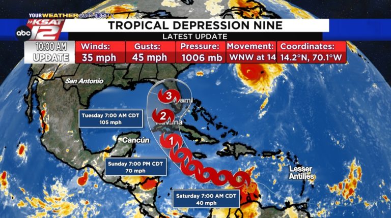 Tropical Depression Nine forms in the Caribbean