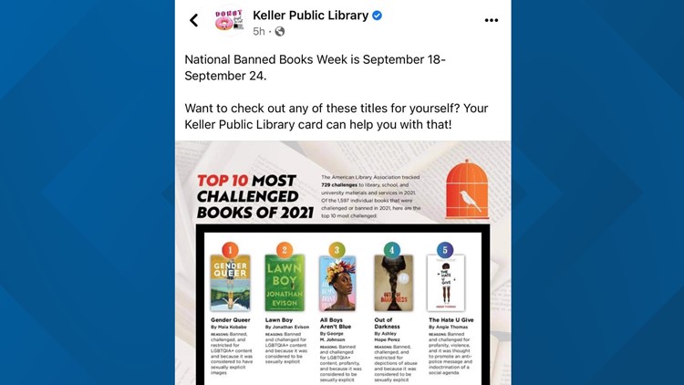 City of Keller orders Keller Public Library to remove post about Banned Books Week