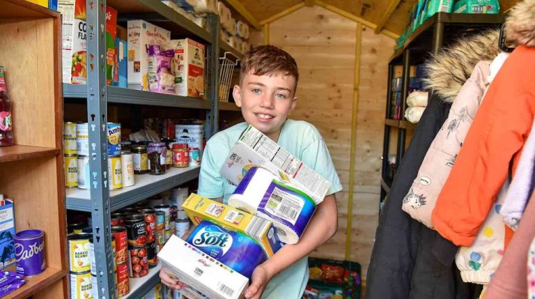 Kindhearted Boy Used His Birthday Money to Start a Food Bank in His Garden Shed