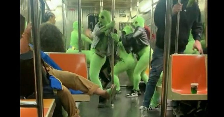 Now It’s Just Getting Weird: Girl Gang in Neon Green Bodysuits Attacks NYC Subway Riders