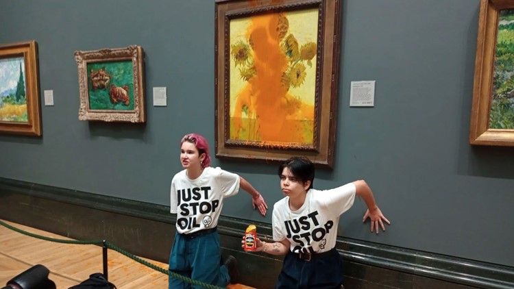 Activists charged after soup thrown at Van Gogh painting