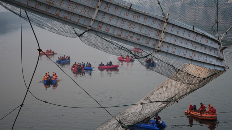 Bridge collapses in India days after reopening, more than 130 dead