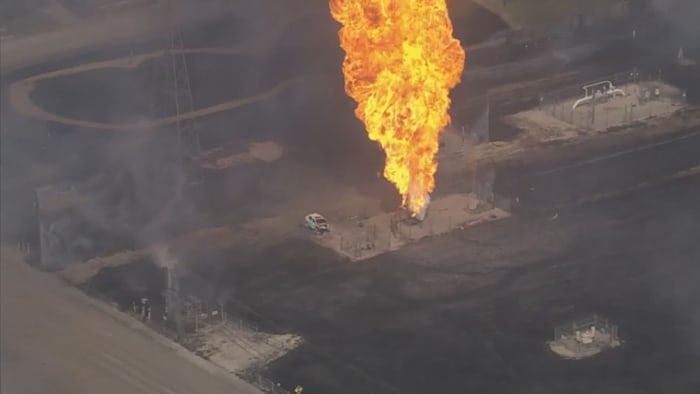 PHOTOS: Sky 2 aerials show large pipeline fire in La Porte