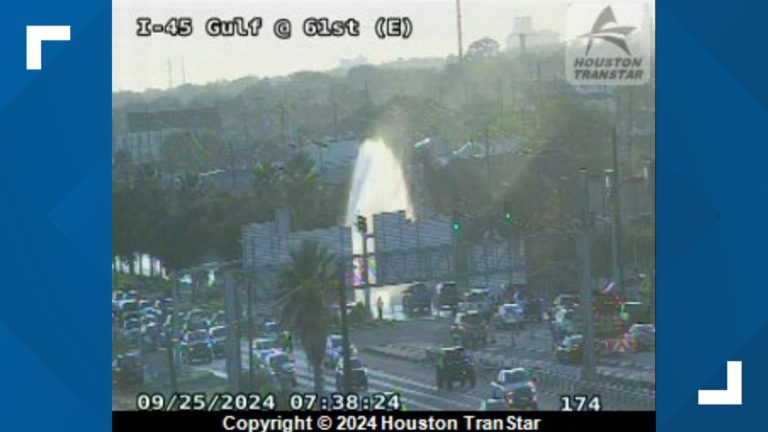 Water main break slowing traffic along Gulf Freeway frontage road in Galveston