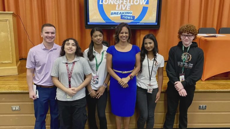 WFAA Anchor Cynthia Izaguirre visits students at Longfellow Middle School