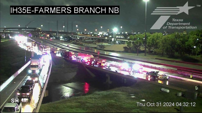 Crash shuts down of I35-E in Farmers Branch as storms move through North Texas