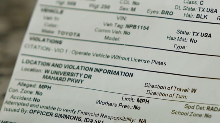 North Texas driver receives citation for license plates during a test drive at dealership