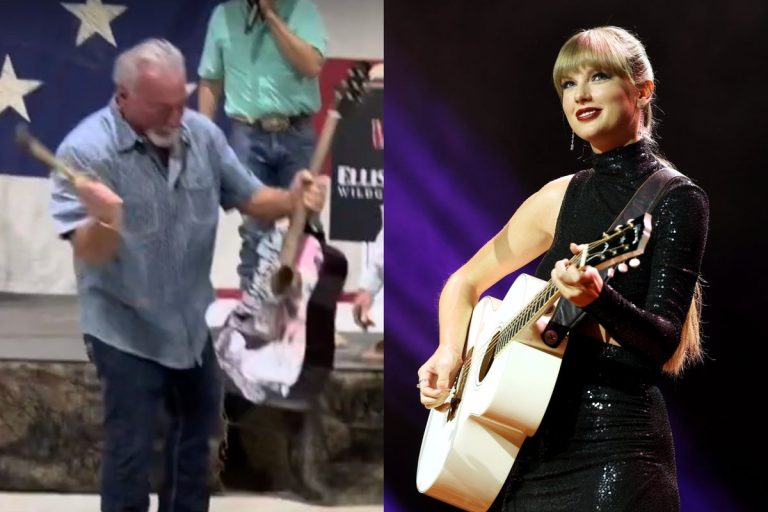 Texas man pays $4,000 for ‘autographed’ Taylor Swift guitar at auction then smashes it to pieces with hammer