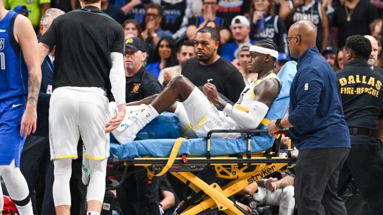 Utah Jazz’s Taylor Hendricks wheeled off the floor on a stretcher