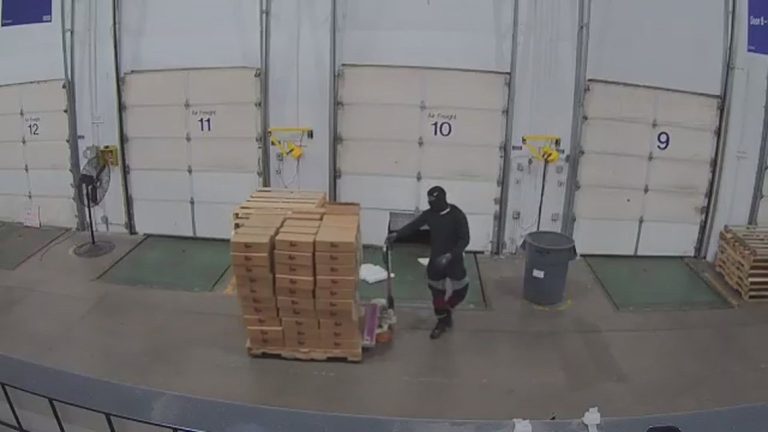 Surveillance video captures cargo burglars stealing electronic merchandise from warehouses across North Texas