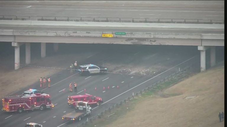 Big rig damages North Texas overpass forcing a major traffic backup