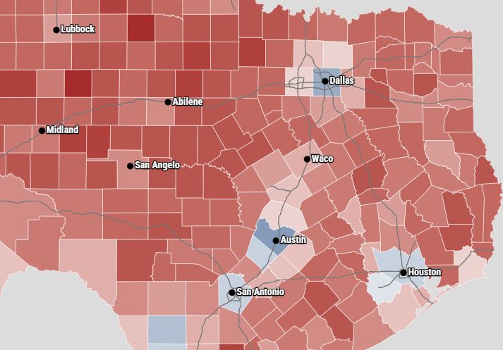 234 of Texas’ 254 counties swung toward Trump in 2024 election