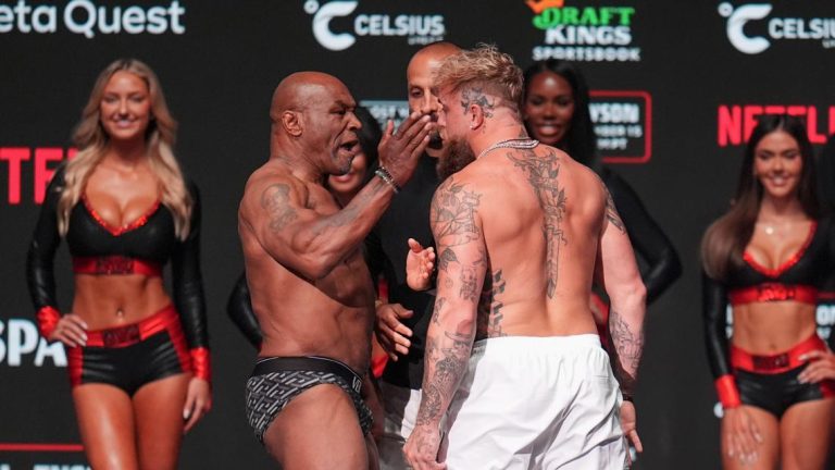 VIDEO: Mike Tyson slaps Jake Paul during weigh-in before Netflix fight at AT&T Stadium