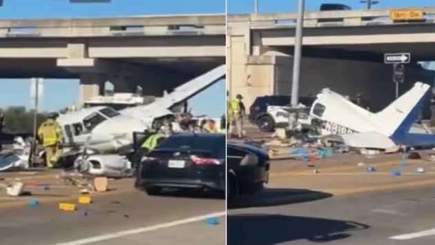 US: plane crashes onto Texas highway, splits in half; four injured